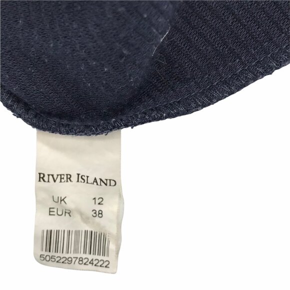 RIVER ISLAND Long Sleeve Dress Navy Blue EUR 38 US 10 Puff Bell Sleeves - Picture 5 of 6